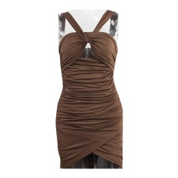 Bulk Order Halter Neck Sheath Dress Brown Pleated Elastic Clavicle Dress Dress Specialty Shop SKCS029 Bulk Order Halter Neck Sheath Dress Brown Pleated Elastic Clavicle Dress Dress Specialty Shop SKCS029